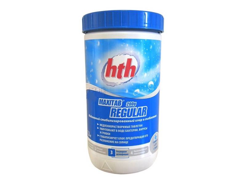 HTH 1.2 кг по 200 гр MAXITAB REGUAR Медленный стабилизированный хлор в таблетках 2