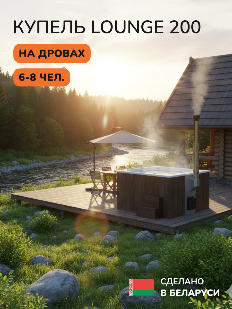 Купель с подогревом на дровах Аква-Люкс Lounge 200CBW, 6-8 чел., коричневый, белый 5
